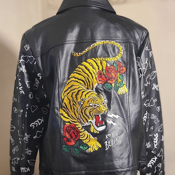 torrid Jackets & Blazers - Torrid BETSEY JOHNSON black graffiti  tattoo faux leather trucker jacket PLUS